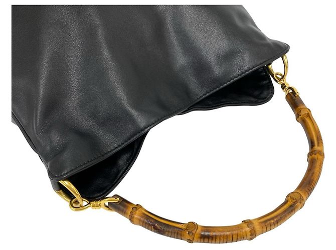 Bamboo GUCCI Vintage Bambus-Lederhandtasche Schwarz - Ansicht 4