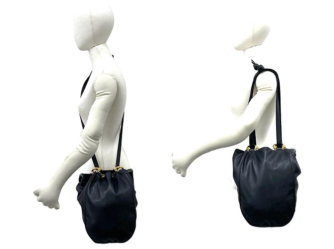 Loewe Vintage Anagram Logo Nappa Leder Semi-Shoulder Tote Bag Schwarz - Ansicht 2