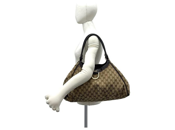mala Tote Gucci em lona e couro castanho Marrom - vista 2