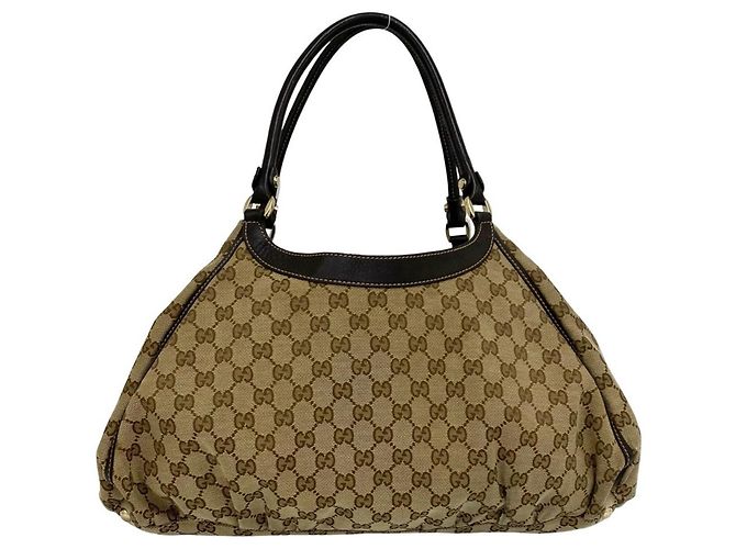 mala Tote Gucci em lona e couro castanho Marrom - vista 3