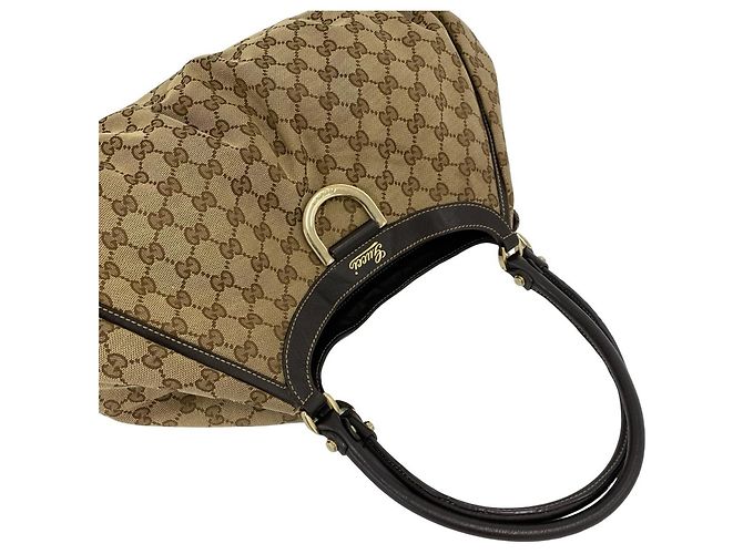 mala Tote Gucci em lona e couro castanho Marrom - vista 4