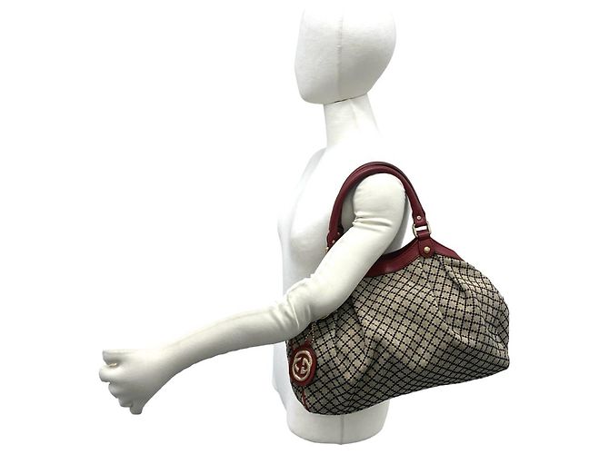 Sac cabas GUCCI Sukey en toile Diamante et cuir Rouge Beige - vue 2
