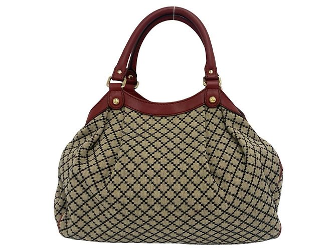 Sac cabas GUCCI Sukey en toile Diamante et cuir Rouge Beige - vue 3