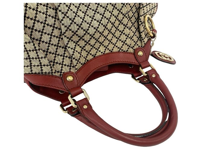 Sac cabas GUCCI Sukey en toile Diamante et cuir Rouge Beige - vue 4