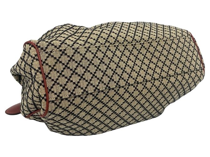 Sac cabas GUCCI Sukey en toile Diamante et cuir Rouge Beige - vue 7