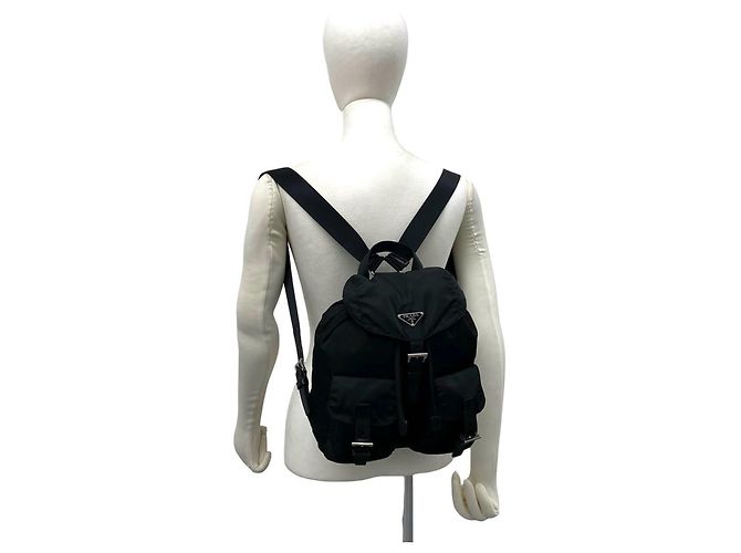 Prada Triangle Logo Hardware Tessuto Pocono Nylon Leather Backpack Black - view 2