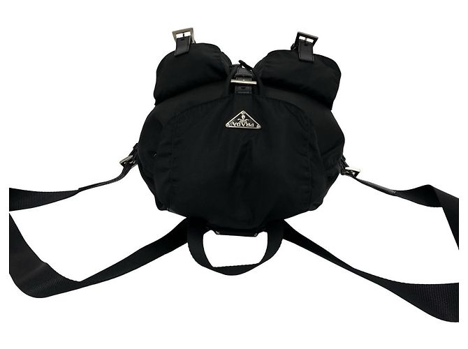 Prada Triangle Logo Hardware Tessuto Pocono Nylon Leather Backpack Black - view 4