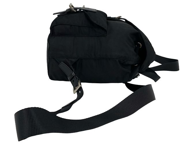 Prada Triangle Logo Hardware Tessuto Pocono Nylon Leather Backpack Black - view 6
