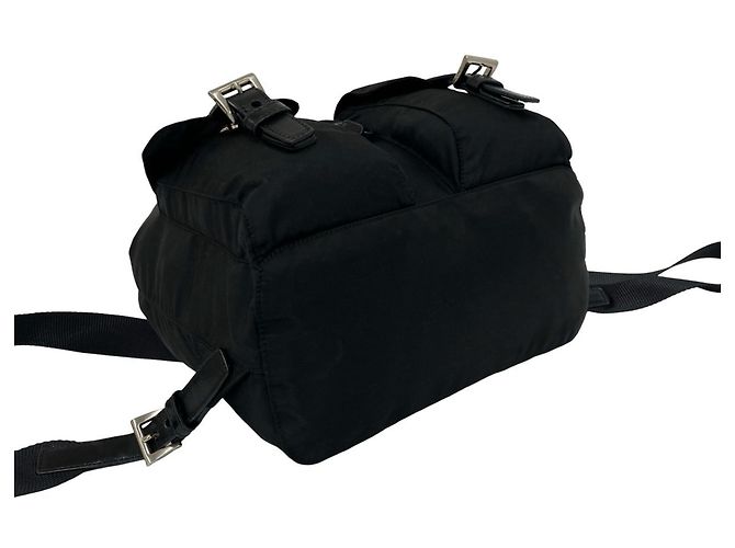 Prada Triangle Logo Hardware Tessuto Pocono Nylon Leather Backpack Black - view 7