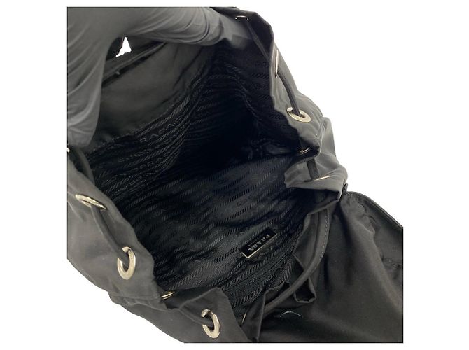 Prada Triangle Logo Hardware Tessuto Pocono Nylon Leather Backpack Black - view 9