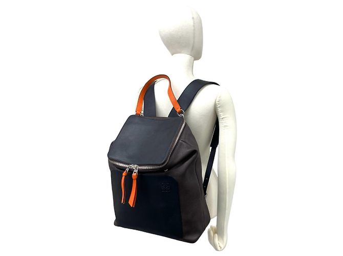 Zaino Loewe Goya Anagram Logo in pelle di vitello Marrone Nero Arancione - vista 2