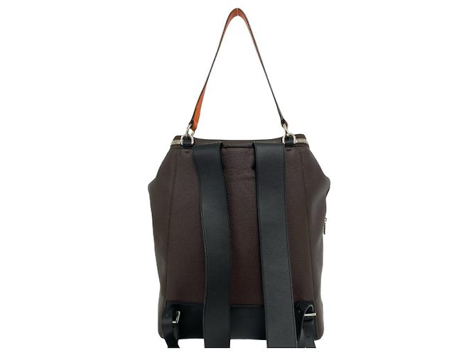 Zaino Loewe Goya Anagram Logo in pelle di vitello Marrone Nero Arancione - vista 3