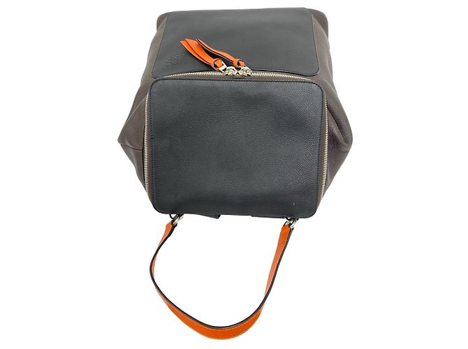 Zaino Loewe Goya Anagram Logo in pelle di vitello Marrone Nero Arancione - vista 4