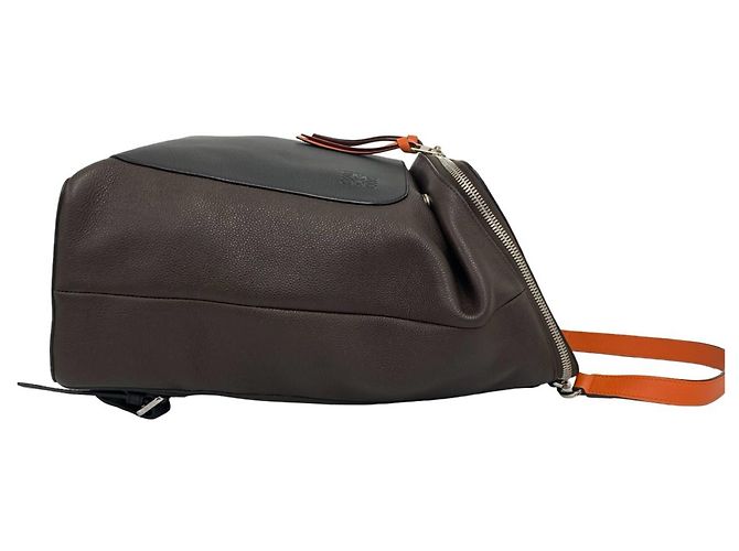 Zaino Loewe Goya Anagram Logo in pelle di vitello Marrone Nero Arancione - vista 6