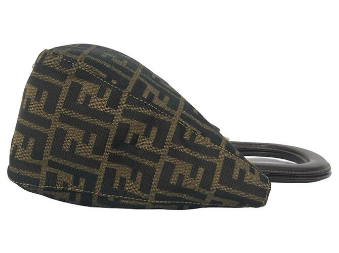 Bolsa Tote Fendi Zucca FF Logo Hardware Canvas Leather Marrom Preto - vista 6
