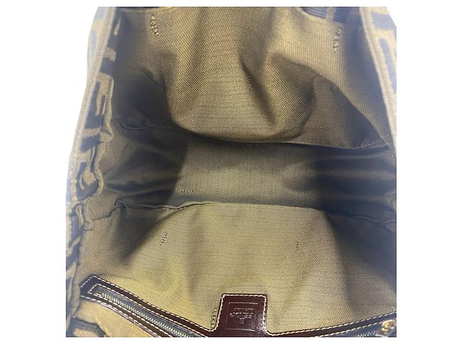 Bolsa Tote Fendi Zucca FF Logo Hardware Canvas Leather Marrom Preto - vista 9