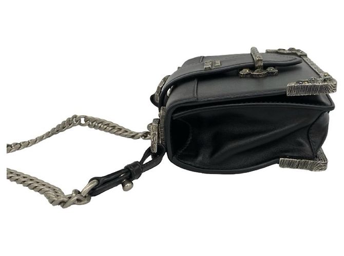 Prada Cahier Mini-Schultertasche aus Leder mit Logo und Kette Schwarz - Ansicht 5