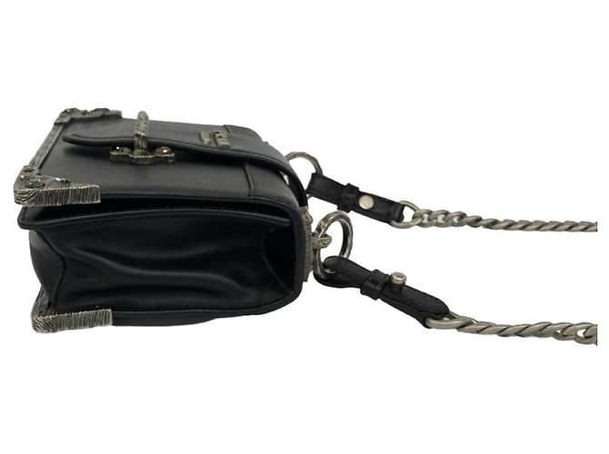 Prada Cahier Mini-Schultertasche aus Leder mit Logo und Kette Schwarz - Ansicht 6