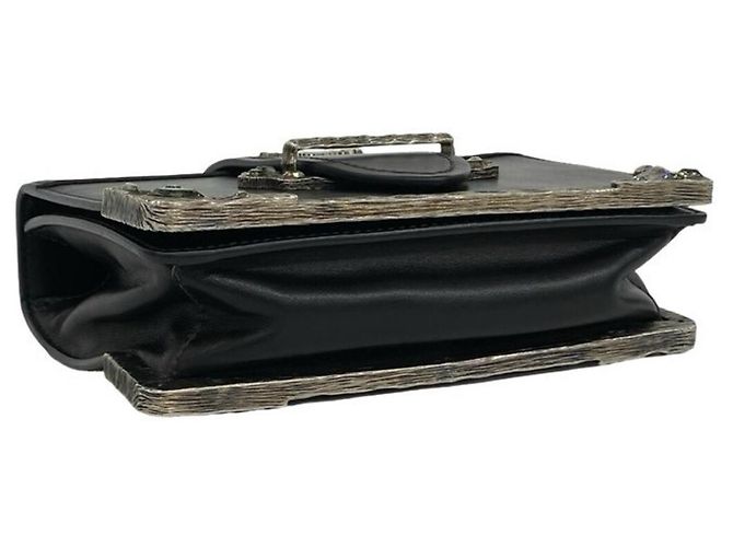 Prada Cahier Mini-Schultertasche aus Leder mit Logo und Kette Schwarz - Ansicht 7