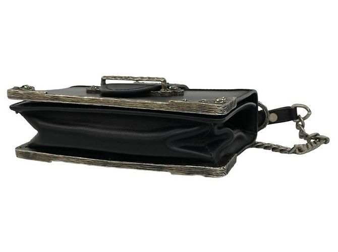 Prada Cahier Mini-Schultertasche aus Leder mit Logo und Kette Schwarz - Ansicht 8