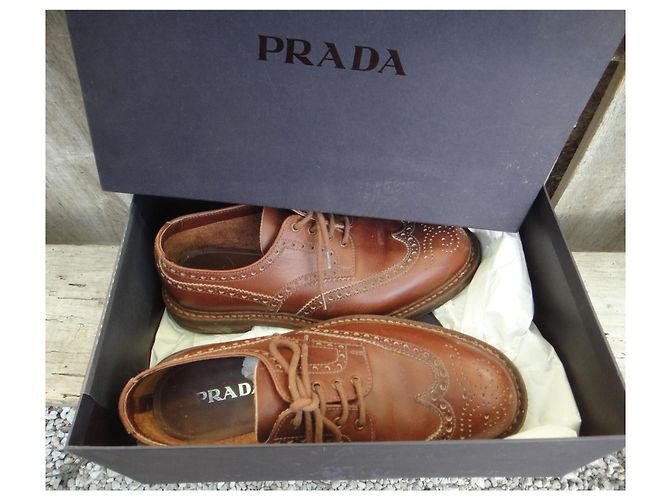 Double Prada Leather Brogue Shoes Brown - view 2