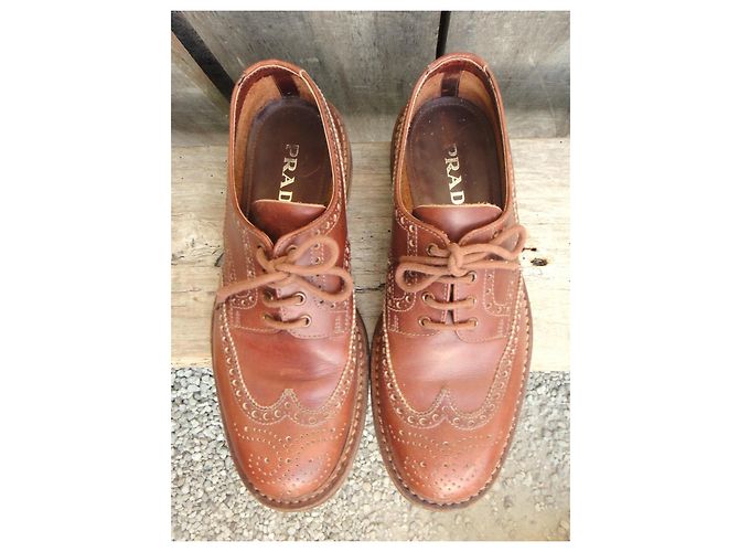 Double Prada Leather Brogue Shoes Brown - view 3