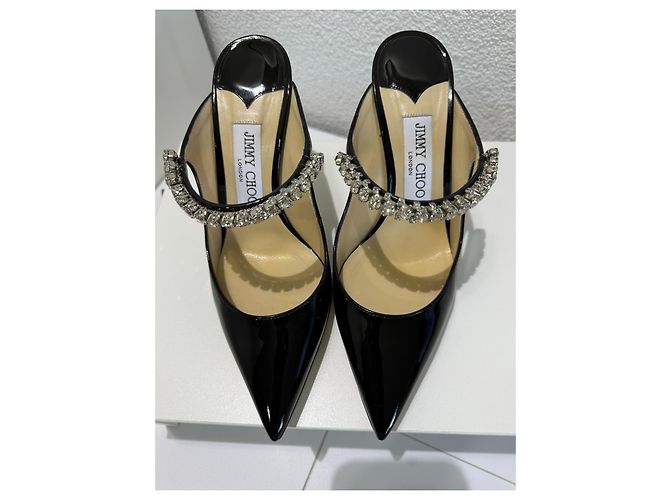 Jimmy Choo Bing 100 Mules de Charol con Correa de Cristal Negro - vista 2