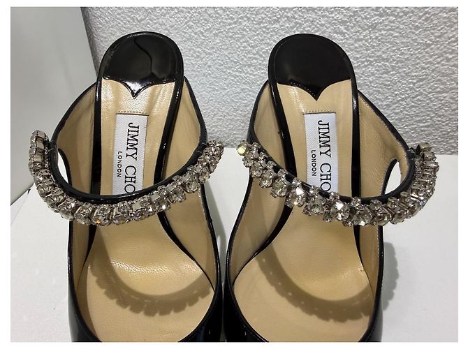 Jimmy Choo Bing 100 Mules de Charol con Correa de Cristal Negro - vista 4