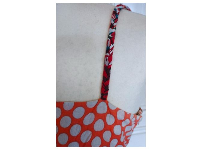 Rene Derhy Vestido de verano Derhy Preppy Dotties de algodón Castaño Blanco Roja Azul Multicolor Naranja - vista 9