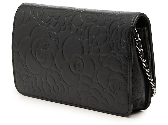 Portafoglio Chanel Black CC Embossed Lambskin Camellia Wallet On Chain Nero - vista 2