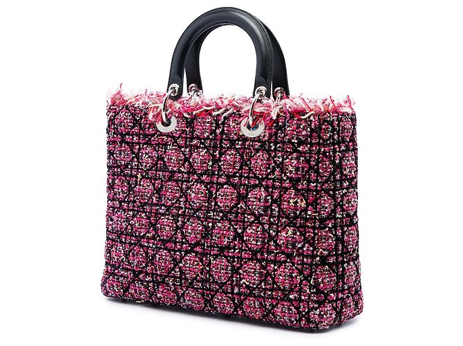 Dior Pink Large Tweed Cannage Fringe Lady Dior Rosa - vista 2