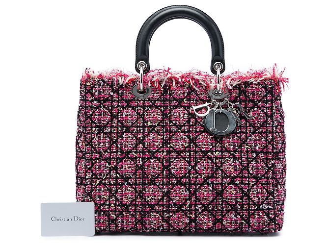 Dior Pink Large Tweed Cannage Fringe Lady Dior Rosa - vista 6