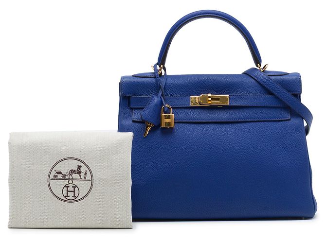 Hermès Blue Togo Kelly II Retourne 32 - vista 7