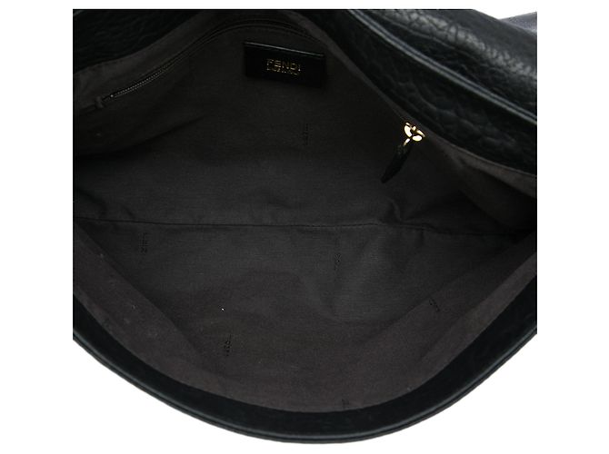 Fendi Mia Flap Crossbody in pelle d'agnello stropicciata nera Large Nero - vista 4