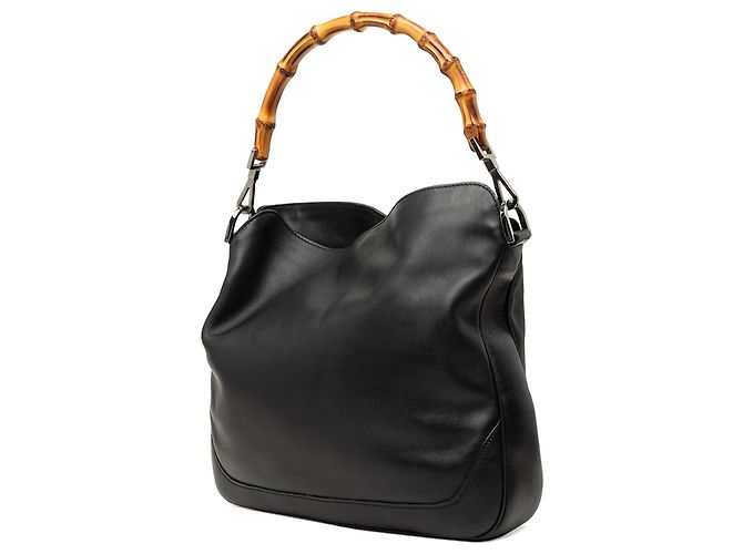 Bolsa Satchel Gucci em couro de bezerro preto com Bamboo e Web - vista 2
