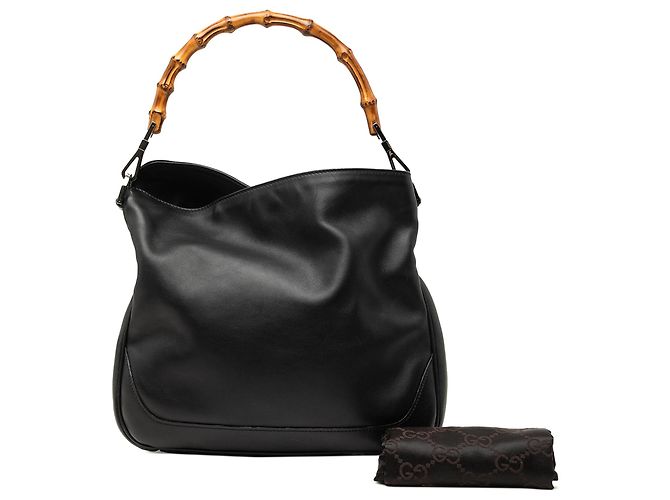 Bolsa Satchel Gucci em couro de bezerro preto com Bamboo e Web - vista 7