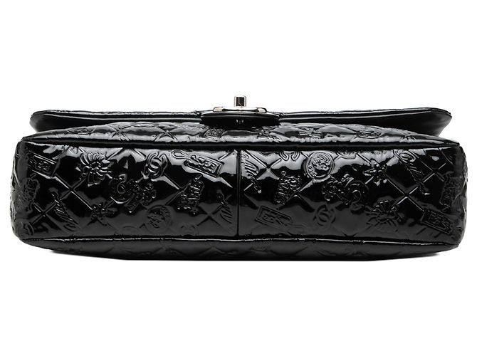 Chanel Black Jumbo Patent Embossed Lucky Symbols Flap Nero - vista 3