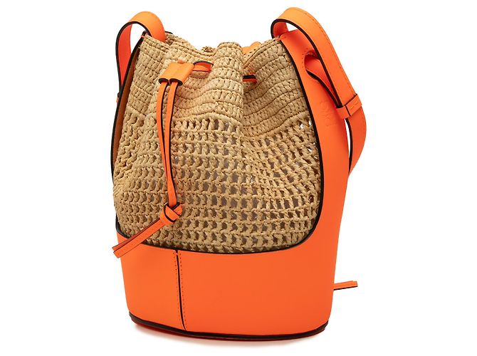 Borsa a secchiello Balloon LOEWE Small in rafia e vitello Beige - vista 2