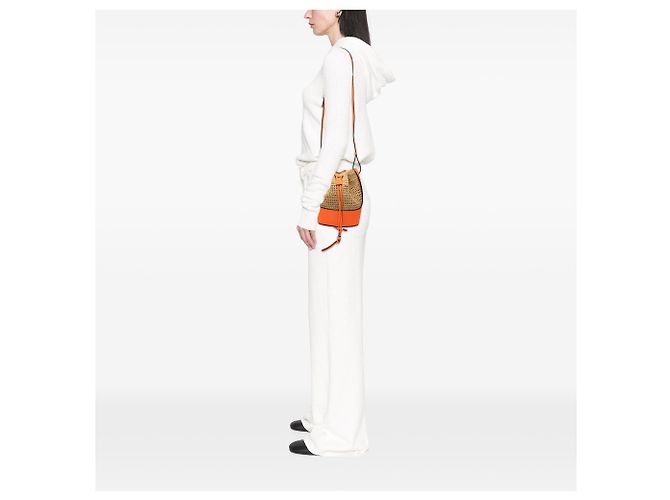 Borsa a secchiello Balloon LOEWE Small in rafia e vitello Beige - vista 6