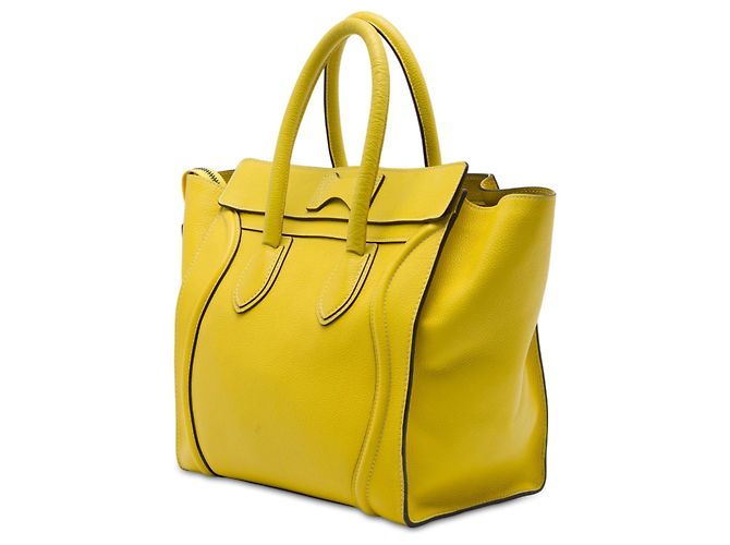 Céline Celine Mini Luggage Tote em couro de bezerro granulado amarelo - vista 2