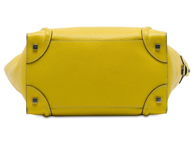 Céline Celine Mini Luggage Tote em couro de bezerro granulado amarelo - vista 3