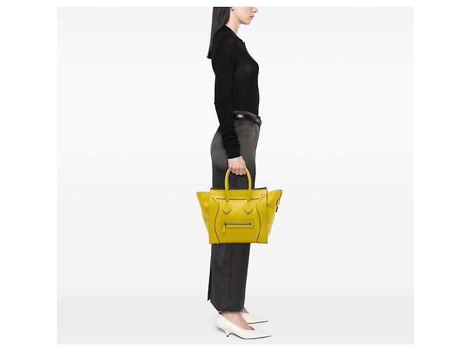 Céline Celine Mini Luggage Tote em couro de bezerro granulado amarelo - vista 6