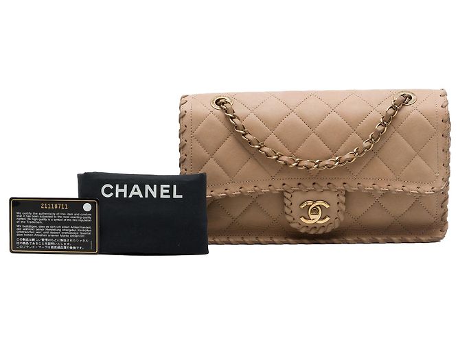Chanel Brown Medium Quilted Iridescent Calfskin Happy Stitch Flap Braun Fleisch - Ansicht 7