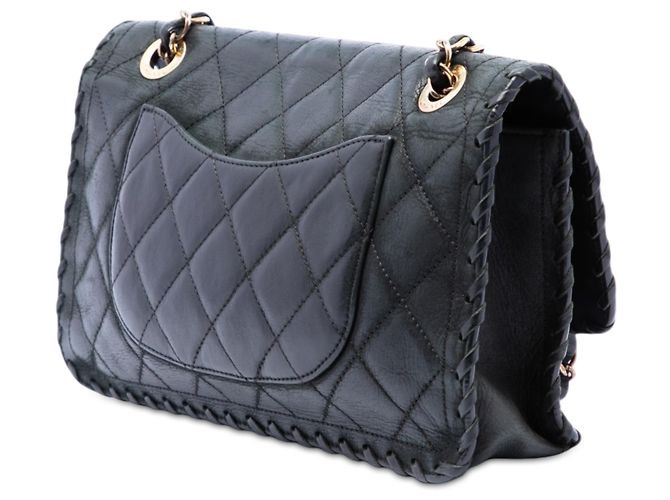 Chanel Black Medium Quilted Iridescent Calfskin Happy Stitch Flap Negro - vista 2