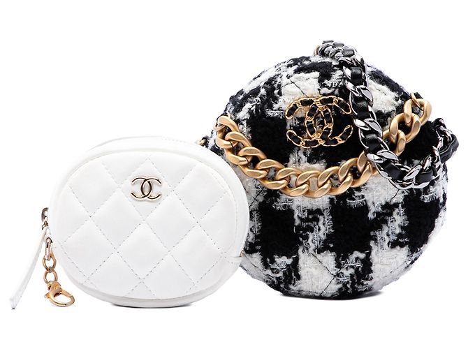 Chanel Clutch 19 Round de Tweed Blanco con Cadena y Monedero Crudo - vista 7