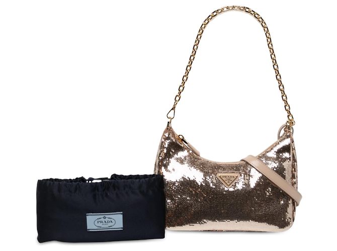 Sac Satchel Prada Re Edition 2005 en Re-Nylon avec sequins dorés - vue 6