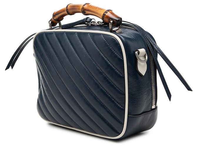 Bolsa Gucci Blue Small GG Marmont Matelassé em couro de bezerro diagonal com alça de bambou Torchon - vista 2