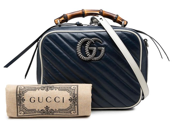 Bolsa Gucci Blue Small GG Marmont Matelassé em couro de bezerro diagonal com alça de bambou Torchon - vista 7