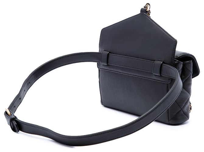 Borsa cintura con patta chic e catena Chanel in vitello trapuntato nero - vista 2