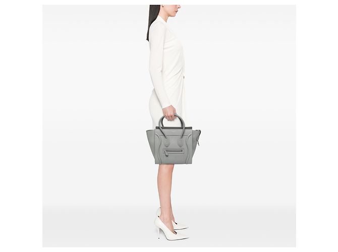 Céline Celine Bolso Luggage Micro de Piel de Becerro Gris Castaño - vista 8